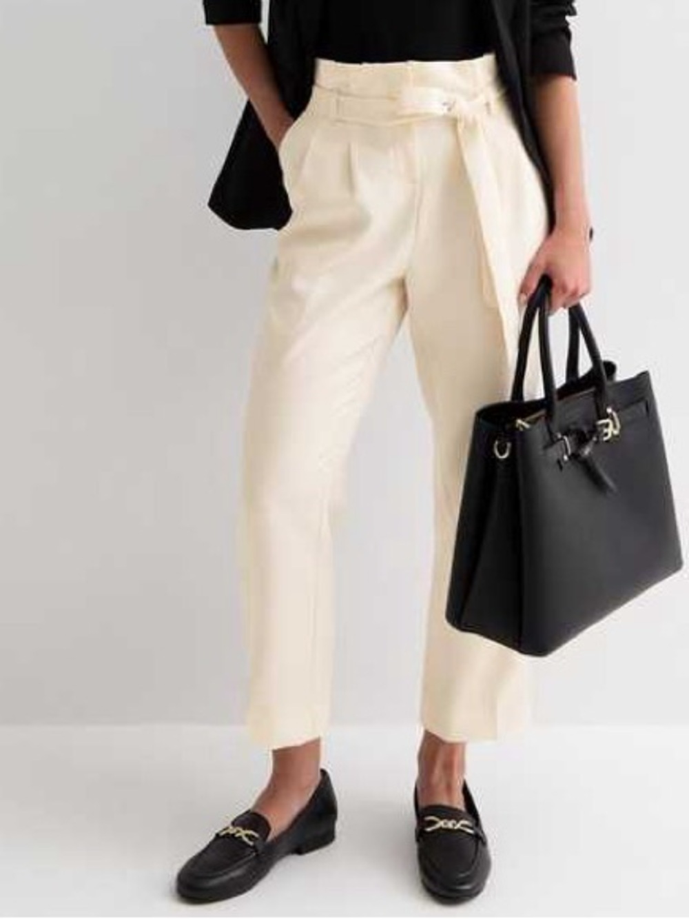 Everlane Cream High-Waist Paperbag Trousers